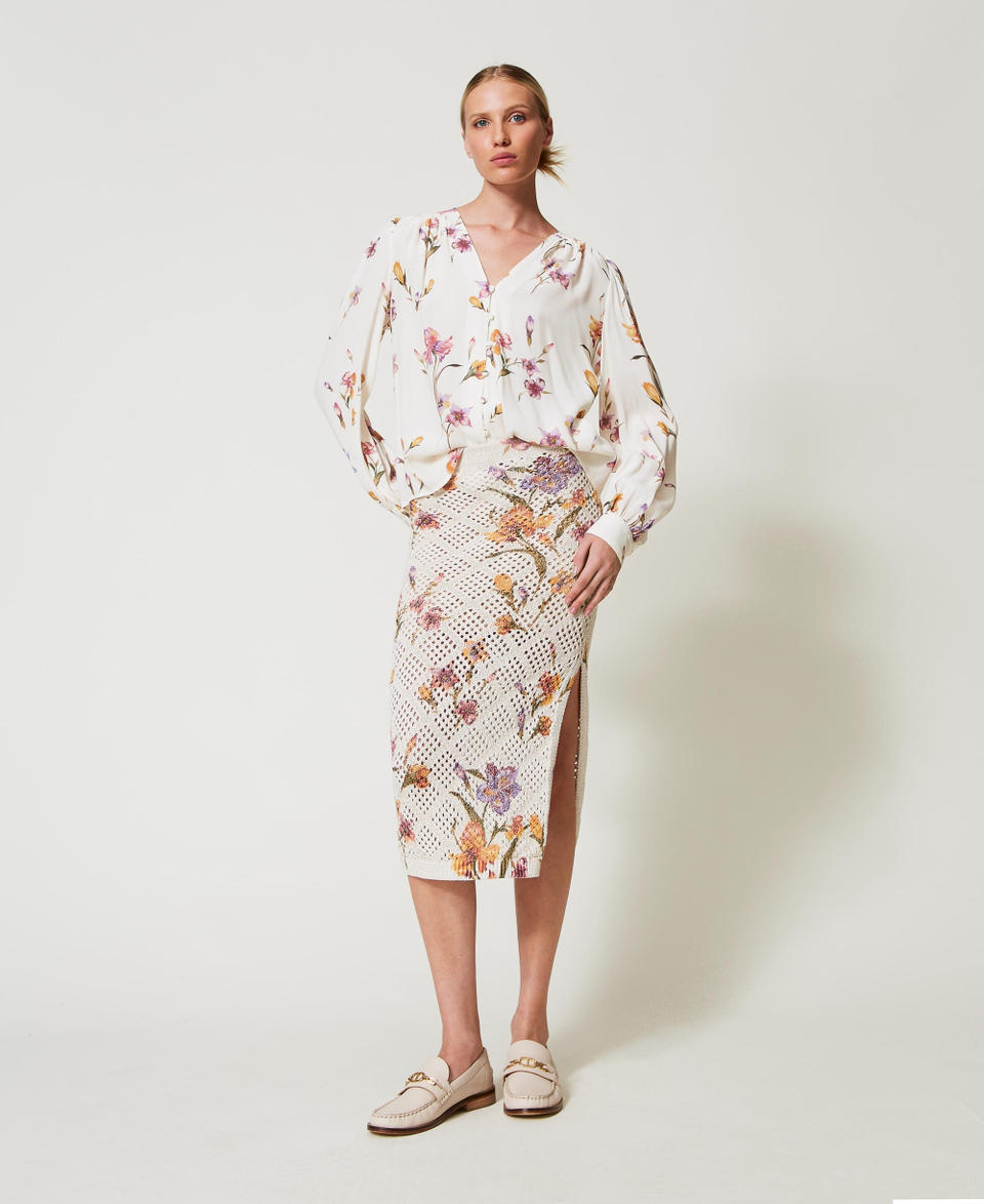 Twin Set Gonna a rete con stampa a fiori