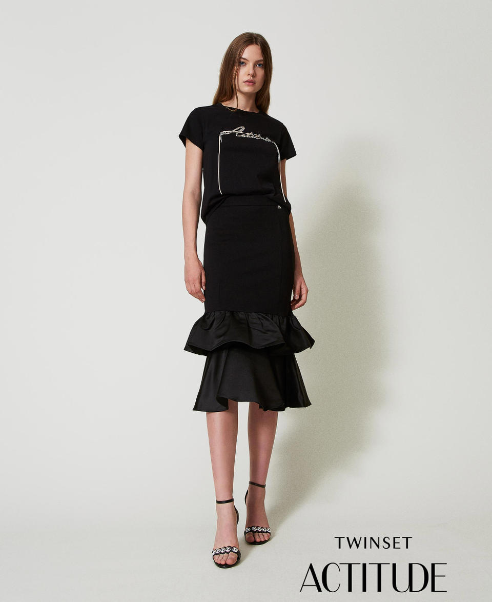 Twin Set Gonna longuette con balze in raso