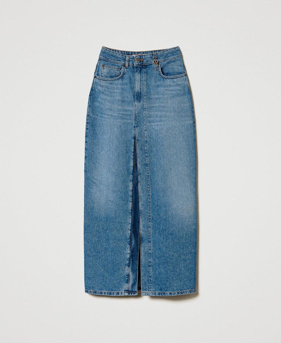 Twin Set Gonna Longuette In Jeans Con Spacco