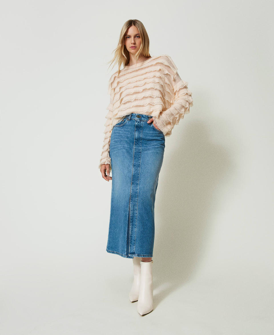 Twin Set Gonna longuette in jeans con spacco