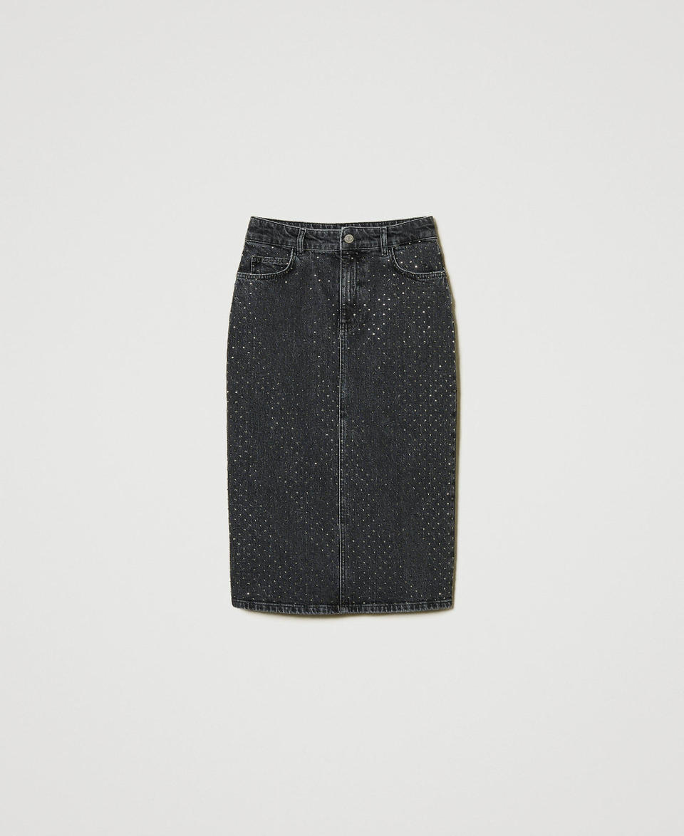 Twin Set Gonna Longuette In Jeans Con Strass