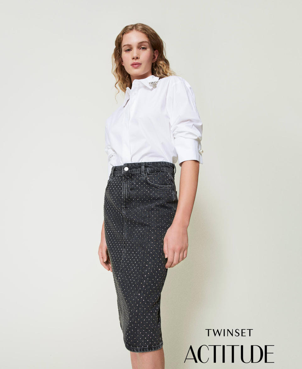 Twin Set Gonna longuette in jeans con strass