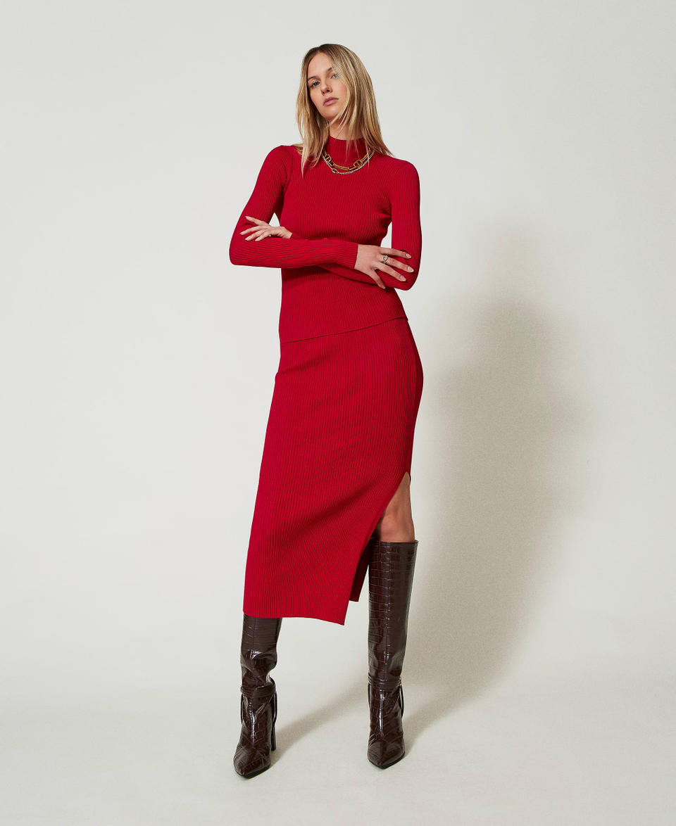 Twin Set Gonna longuette in maglia a costine