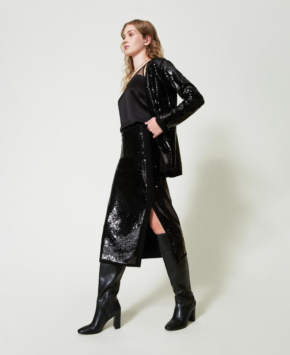 Twin Set Gonna Longuette In Maglia Full Paillettes