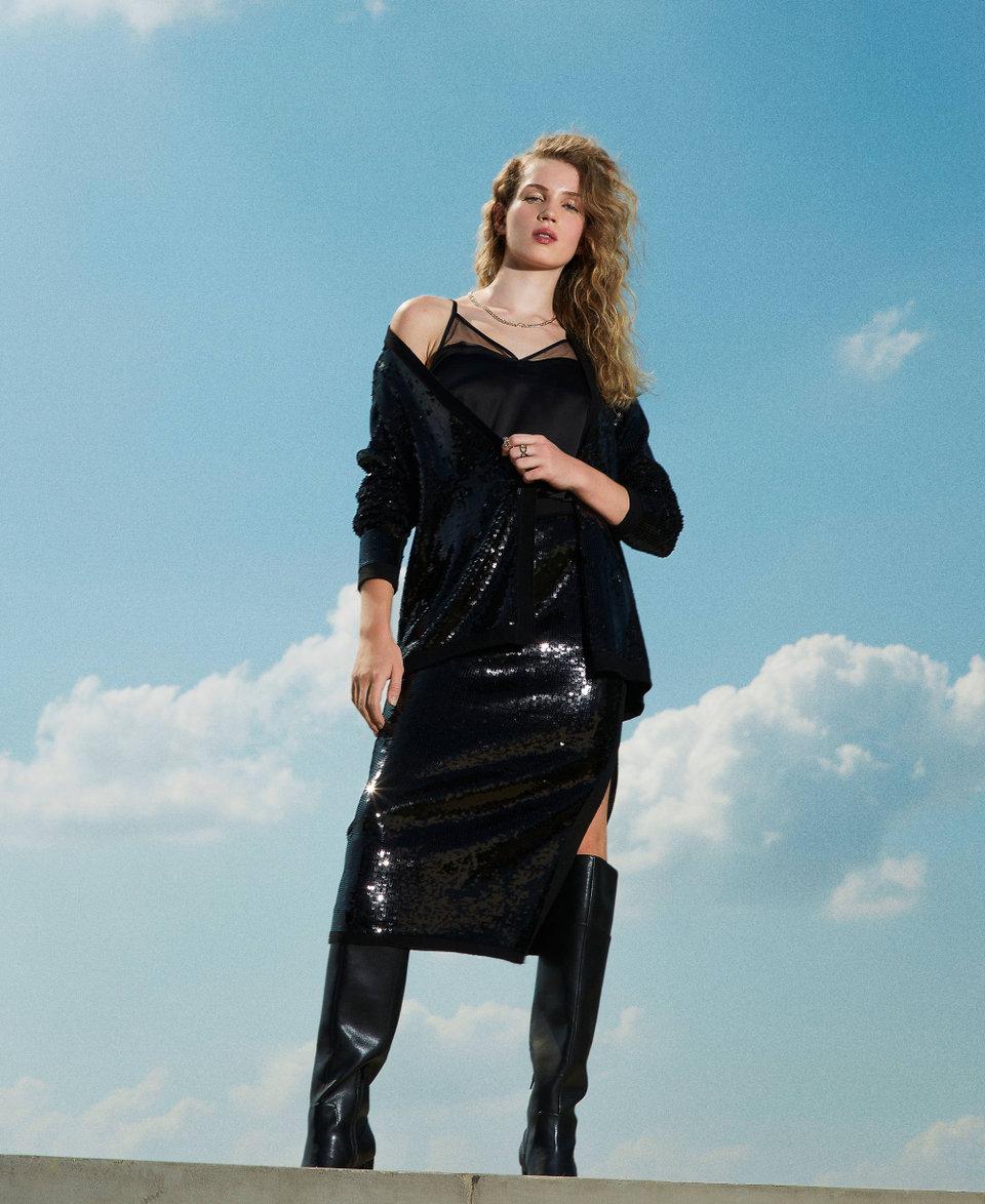 Twin Set Gonna longuette in maglia full paillettes