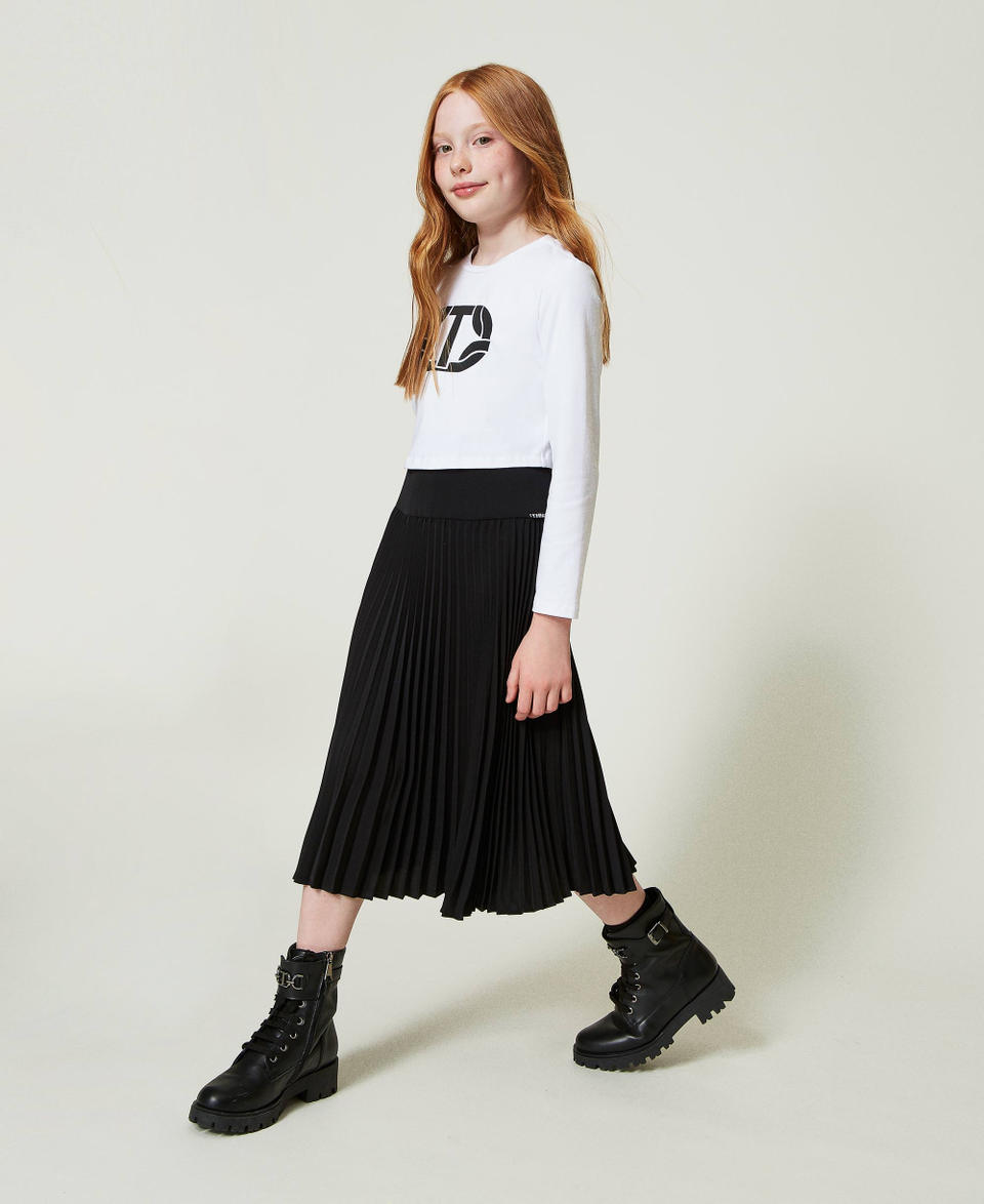 Twin Set Gonna Lunga In Crêpe De Chine Plissé