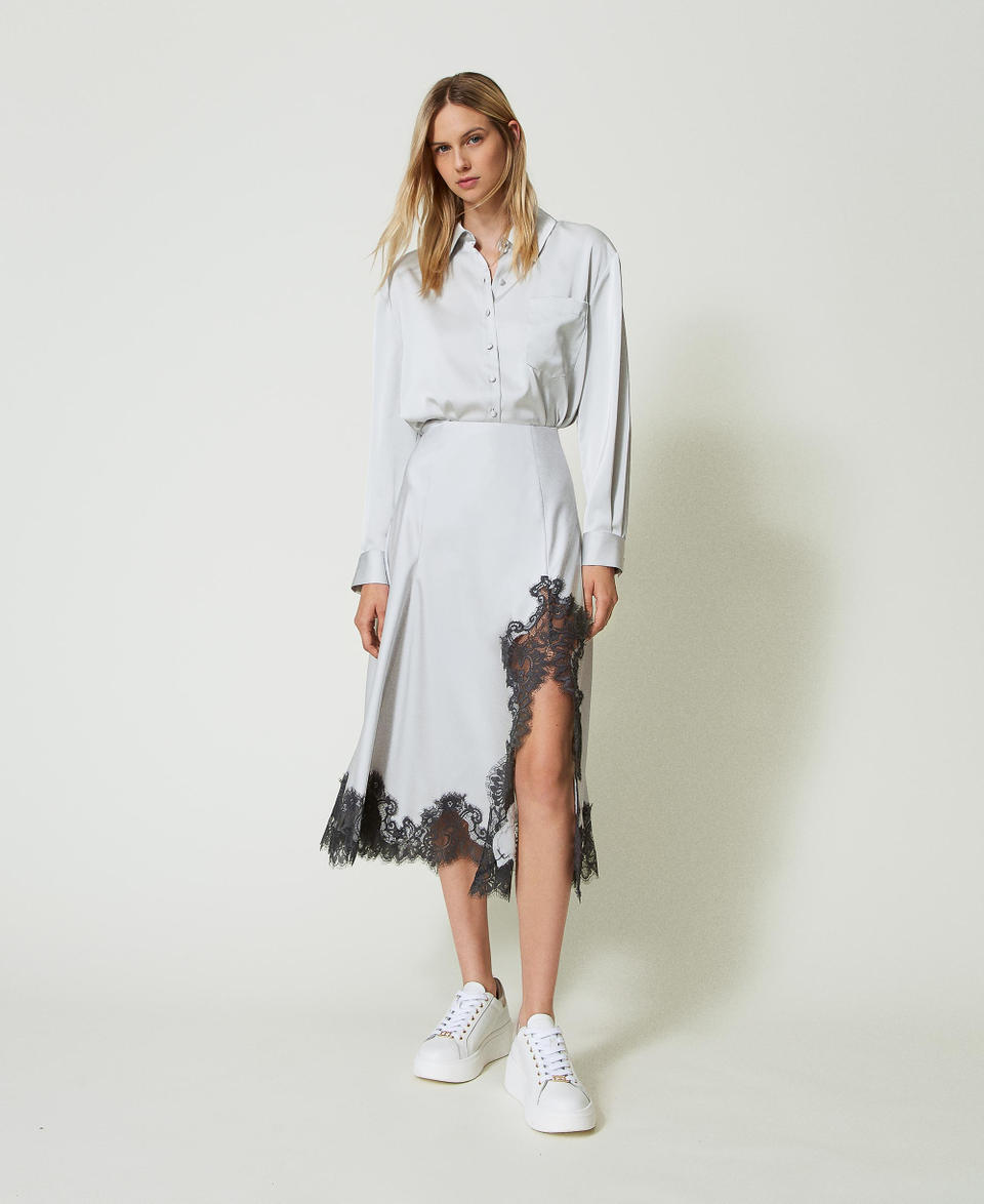 Twin Set Gonna Lunga In Raso E Pizzo