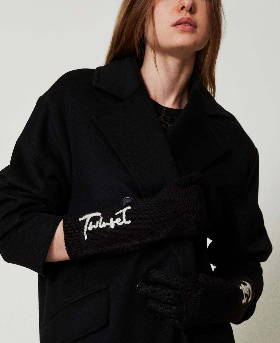 Twin Set Guanti In Maglia Con Ricamo Logo