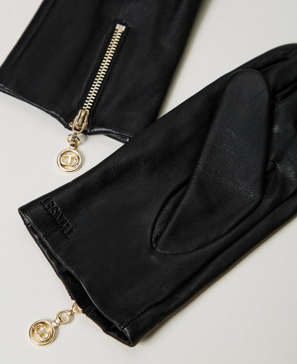 Twin Set Guanti In Pelle Con Zip E Oval T
