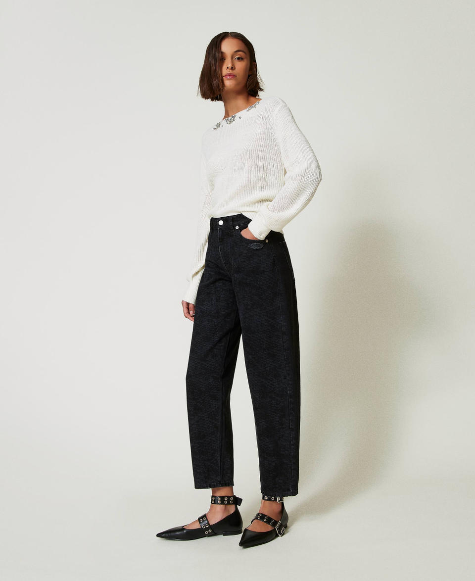 Twin Set Jeans Barrel Fit Con Stampa Snake