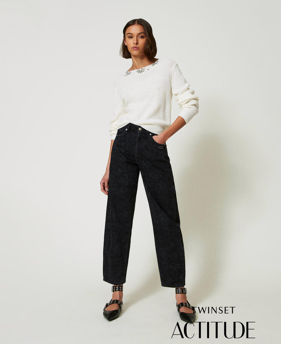 Twin Set Jeans Barrel Fit Con Stampa Snake