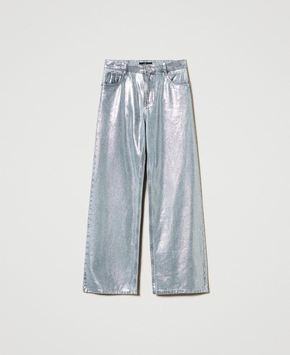 Twin Set Jeans Wide Leg Con Spalmatura Argento