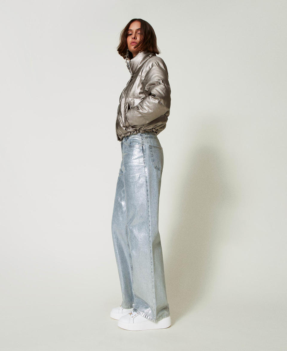 Twin Set Jeans Wide Leg Con Spalmatura Argento