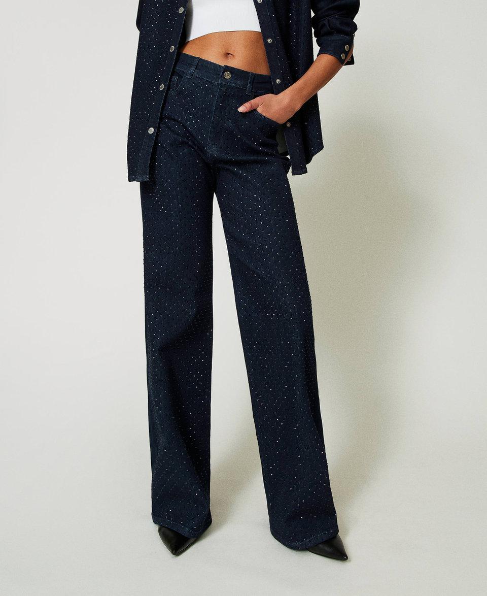 Twin Set Jeans Wide Leg In Full Strass