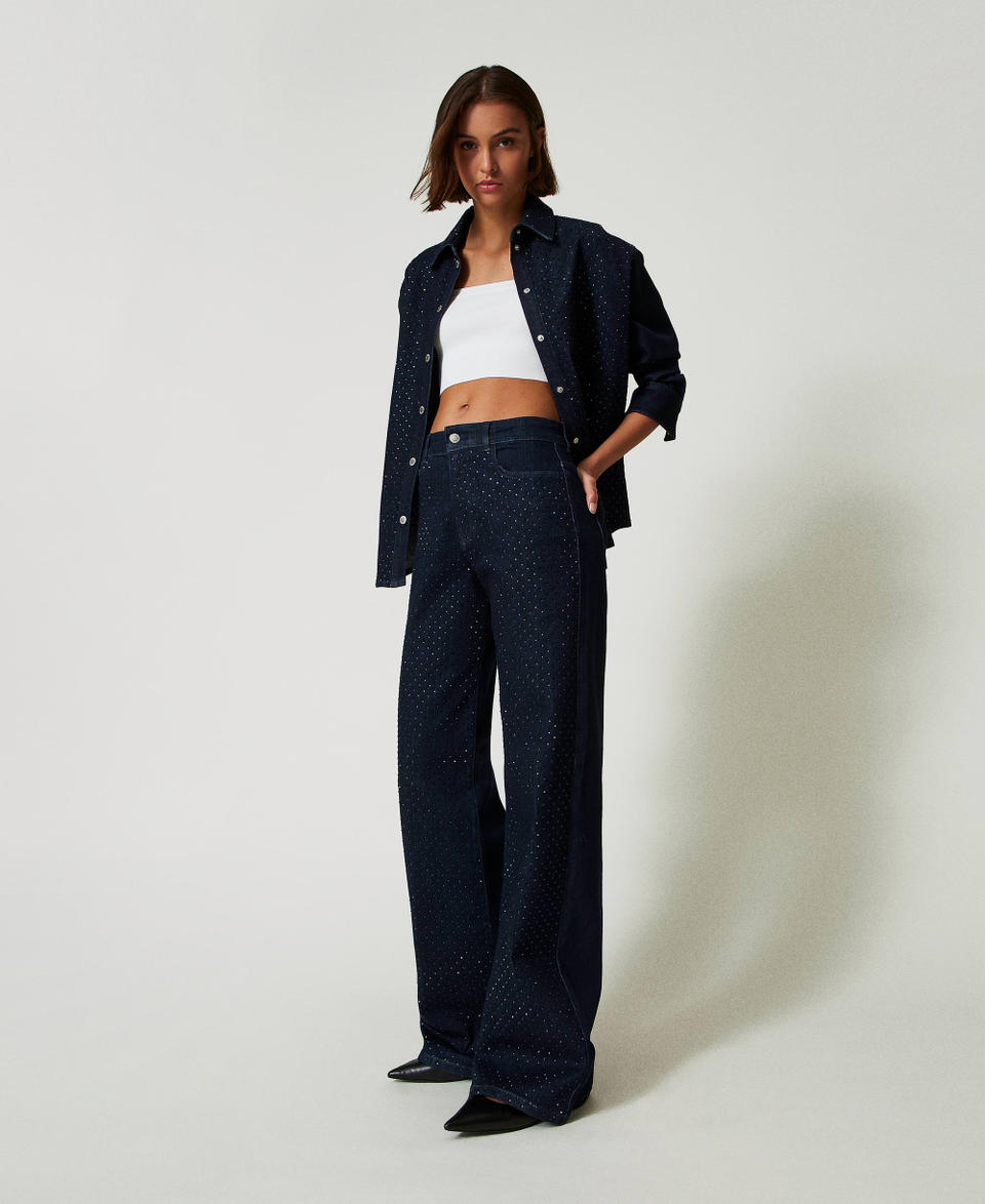Twin Set Jeans Wide Leg In Full Strass