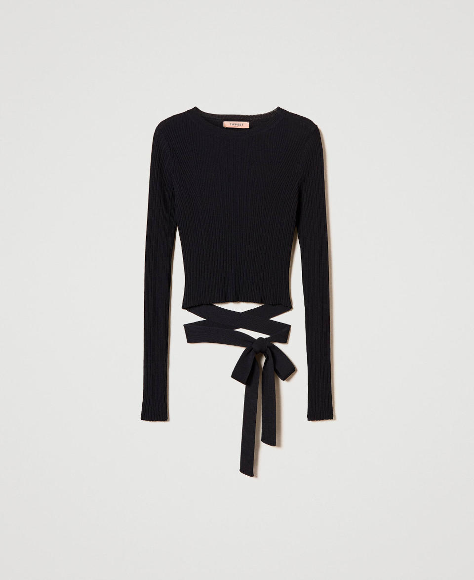 Twin Set Maglia A Costine Con Fiocco