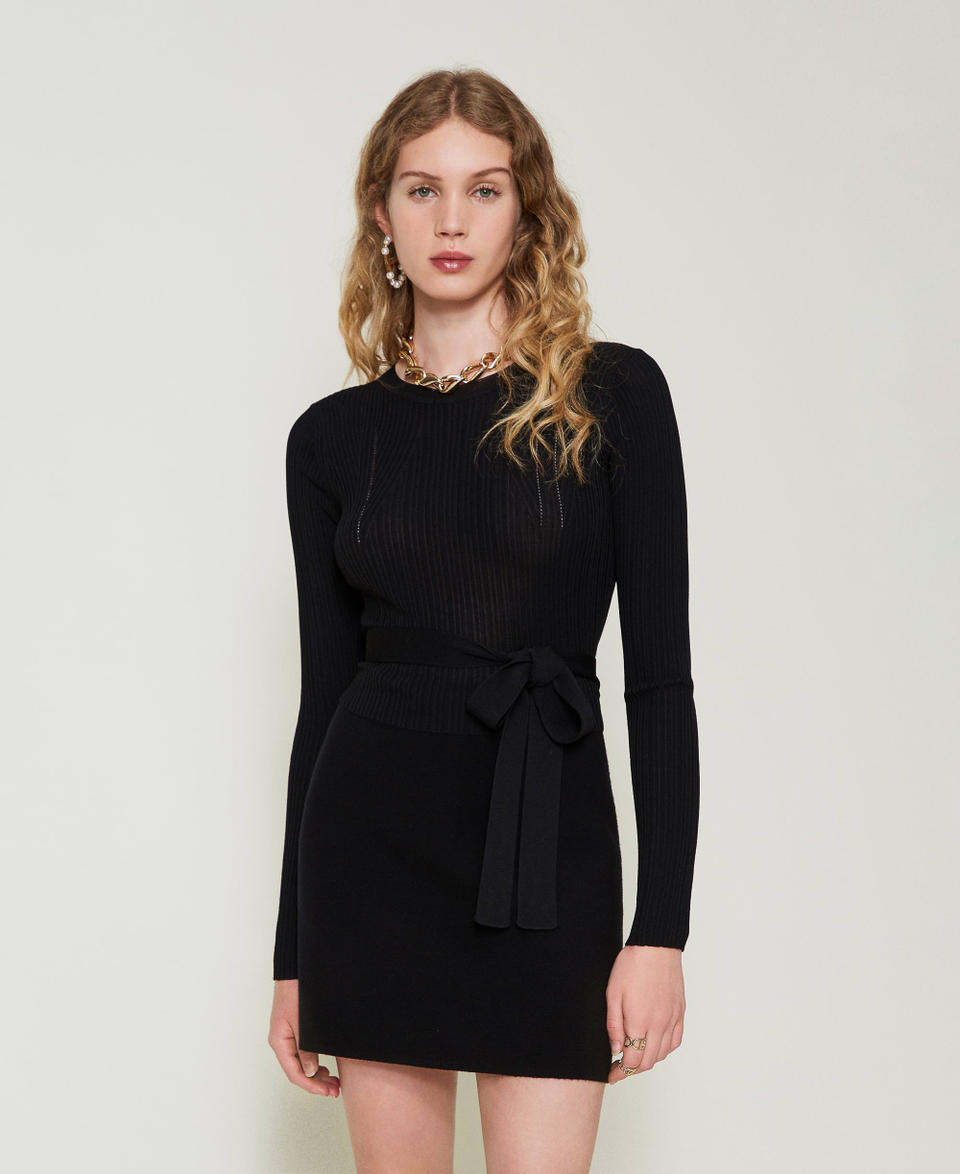 Twin Set Maglia a costine con fiocco