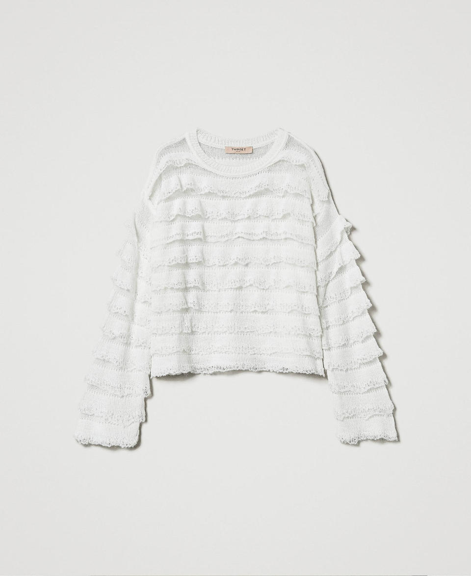 Twin Set Maglia Boxy Con Balze Effetto Pizzo