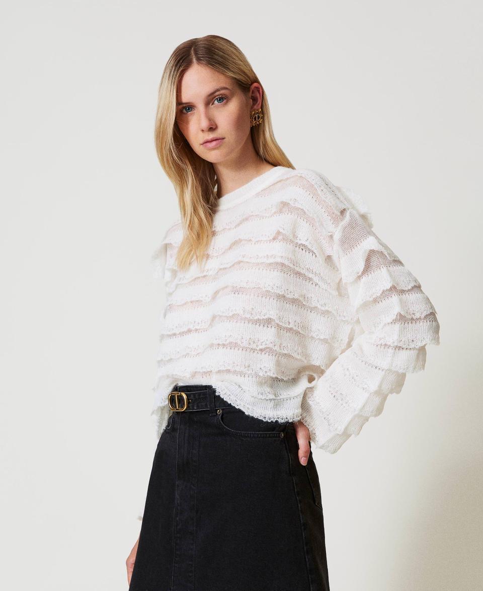 Twin Set Maglia Boxy Con Balze Effetto Pizzo