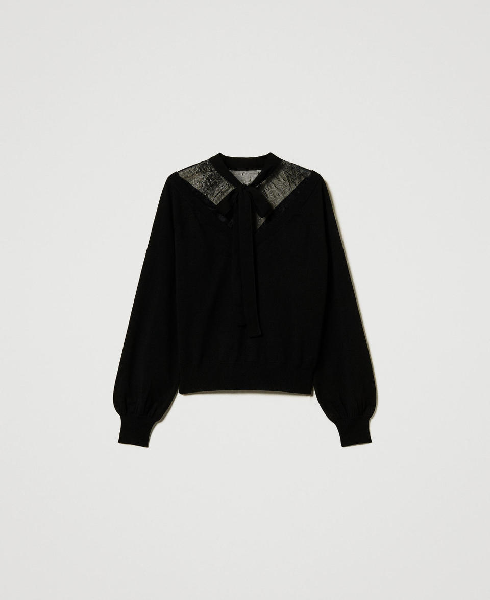 Twin Set Maglia Con Pizzo E Fiocco