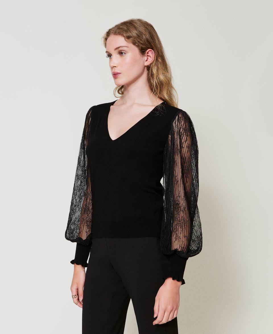 Twin Set Maglia Doppio Uso Con Maniche In Pizzo