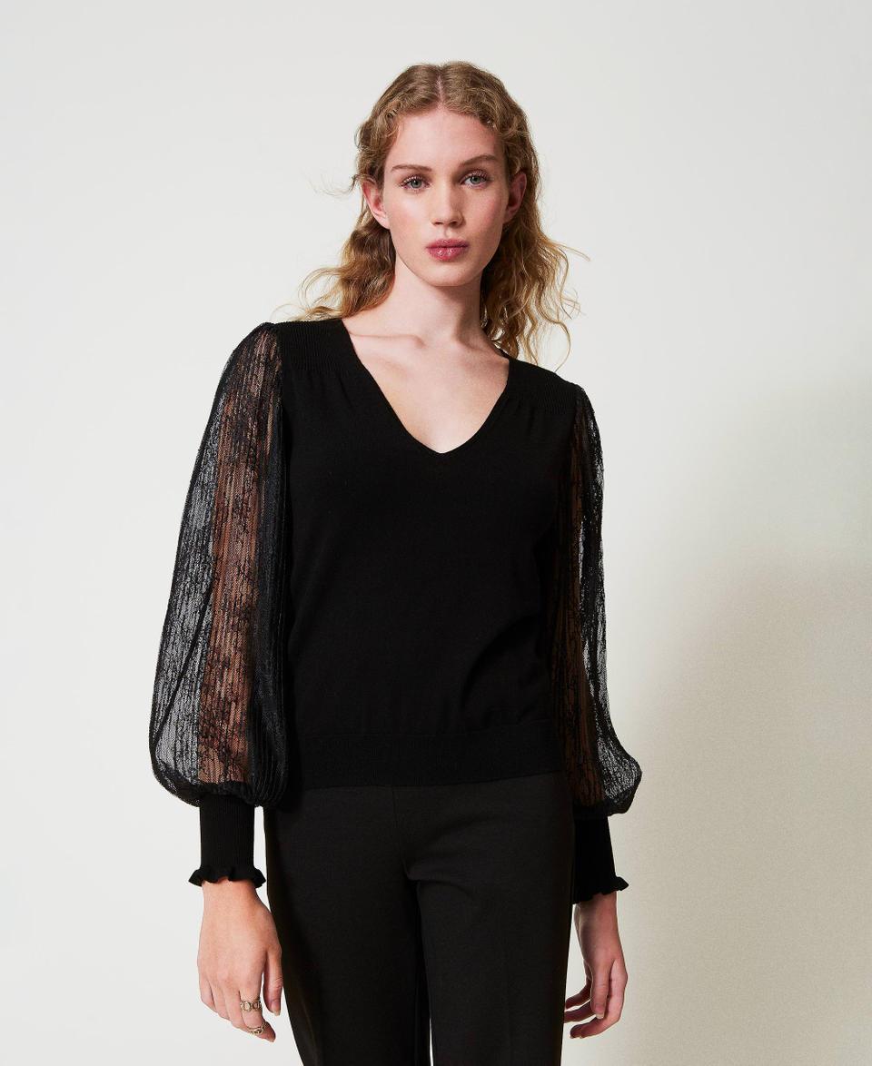 Twin Set Maglia Doppio Uso Con Maniche In Pizzo