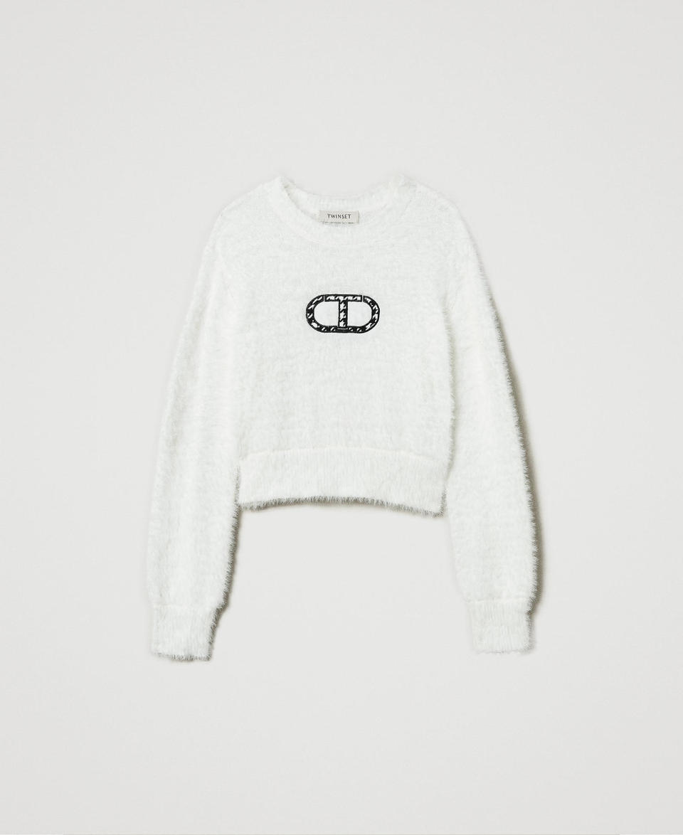 Twin Set Maglia Effetto Pelliccia Con Logo Oval T