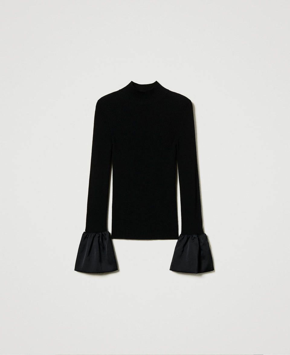 Twin Set Maglia Fitted Con Volant In Satin