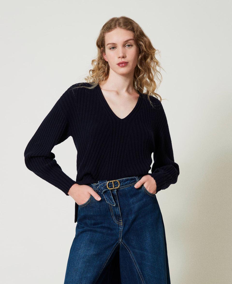 Twin Set Maglia in lana e cashmere a costine