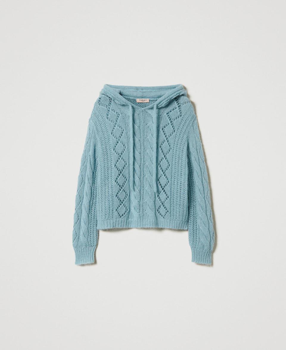 Twin Set Maglia In Lana E Mohair Con Cappuccio