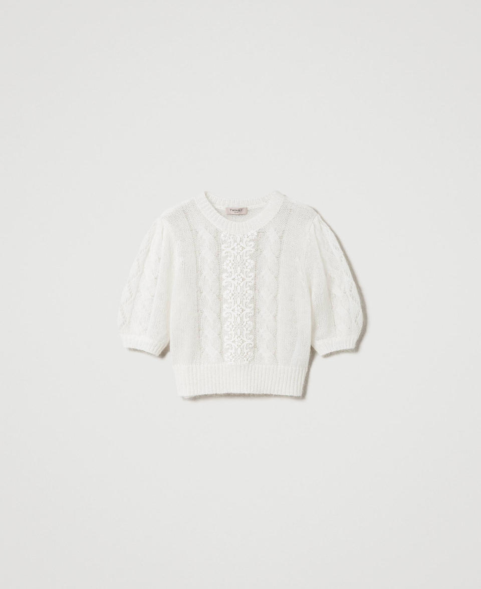 Twin Set Maglia In Lana E Mohair Con Pizzo
