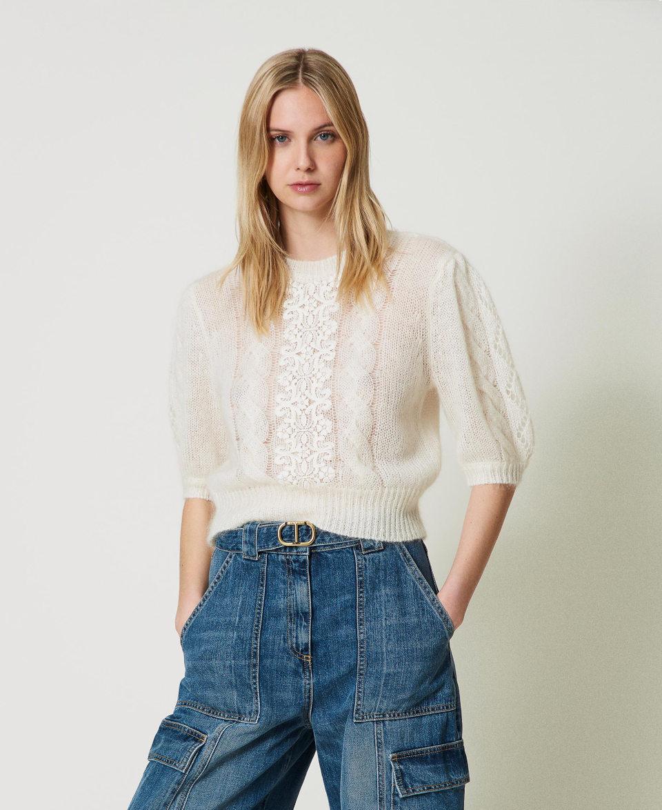 Twin Set Maglia In Lana E Mohair Con Pizzo