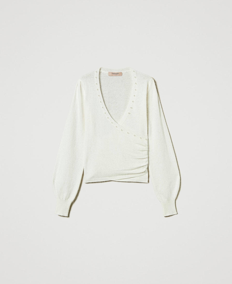 Twin Set Maglia In Misto Angora Con Perle
