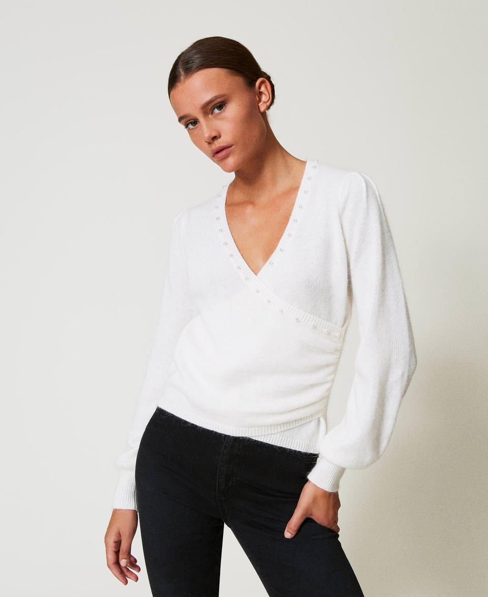 Twin Set Maglia In Misto Angora Con Perle