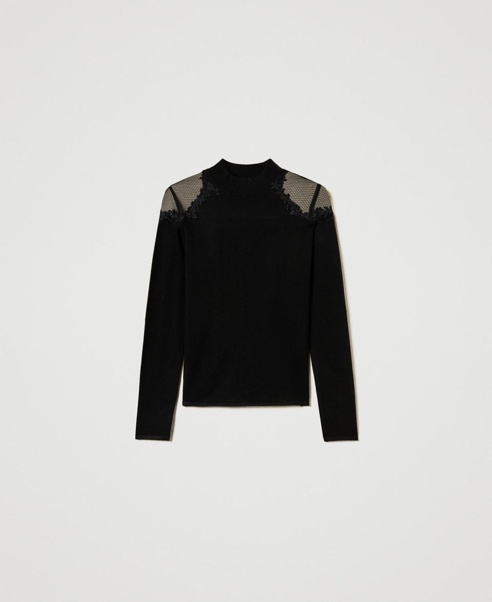 Twin Set Maglia Lupetto Con Tulle E Ricamo