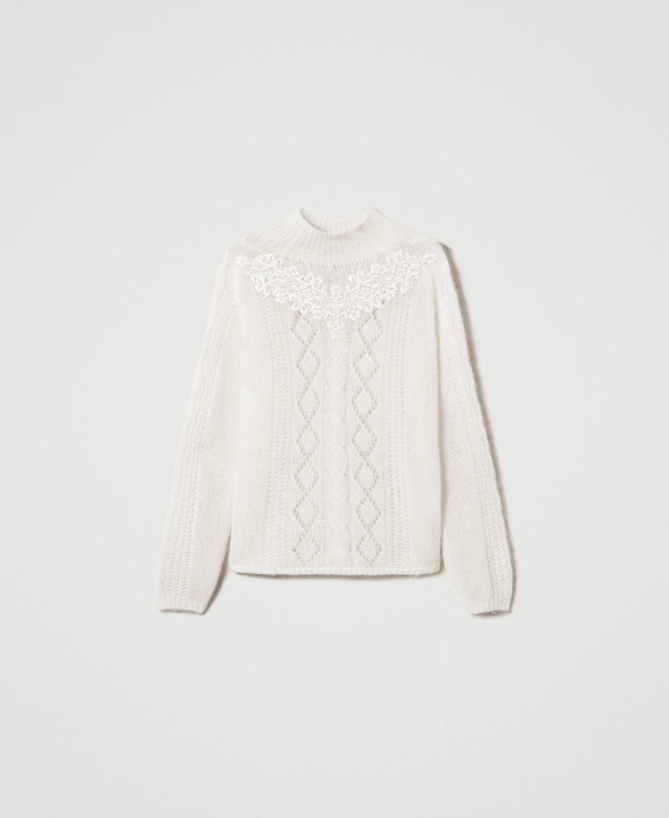 Twin Set Maglia Lupetto In Lana E Mohair Con Pizzo