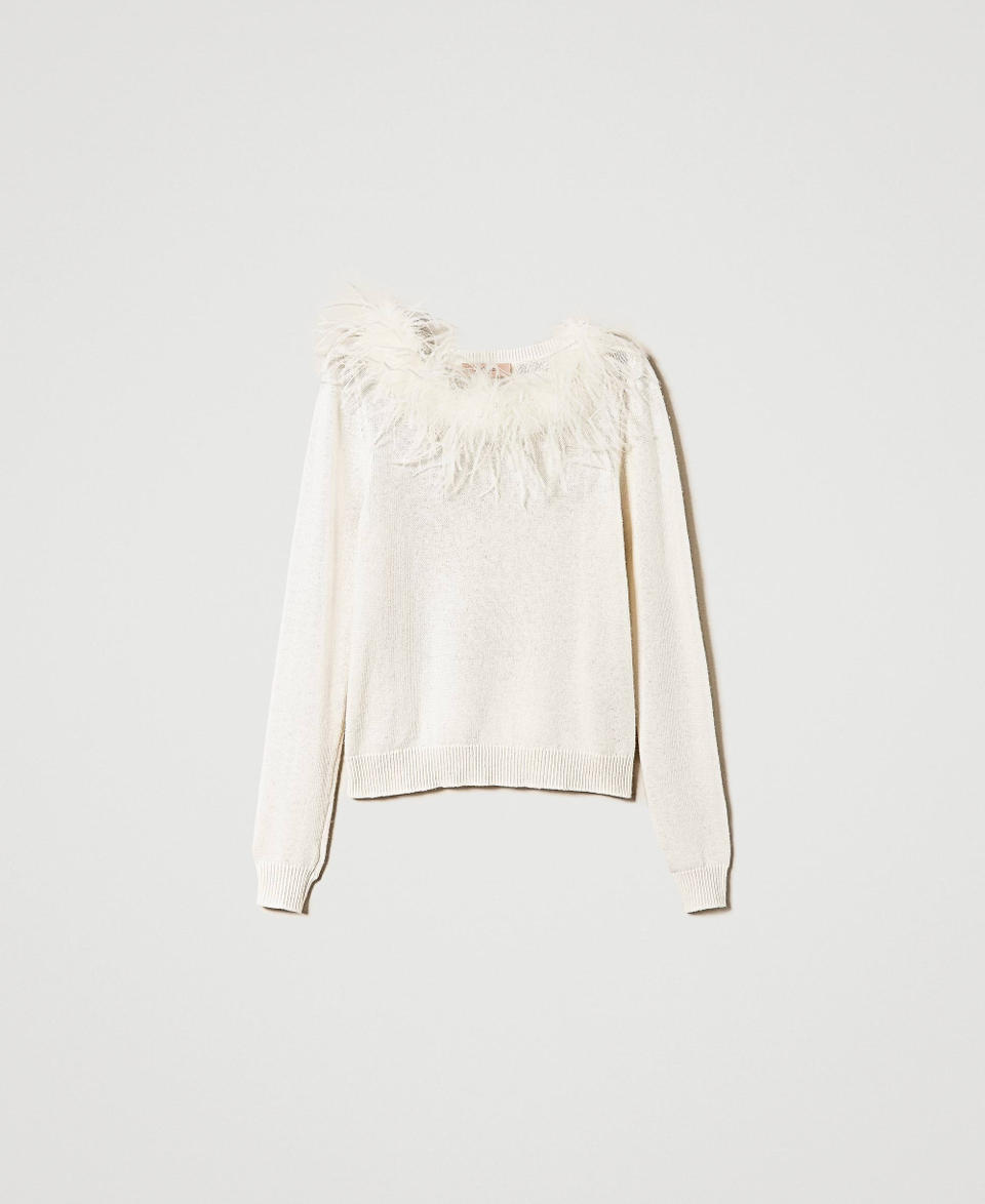 Twin Set Maglia Regular In Misto Lana Con Piume
