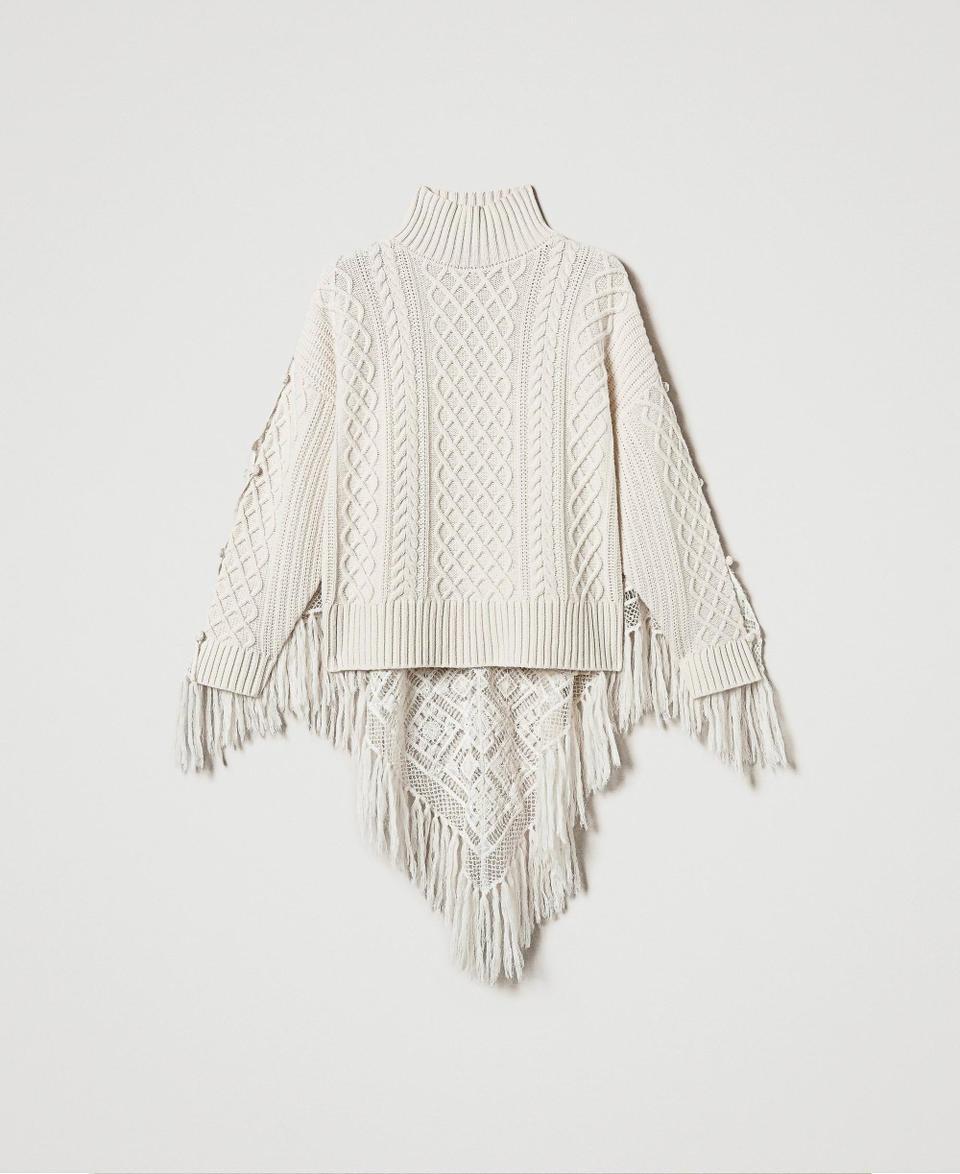 Twin Set Maxi Maglia In Misto Lana Con Stola