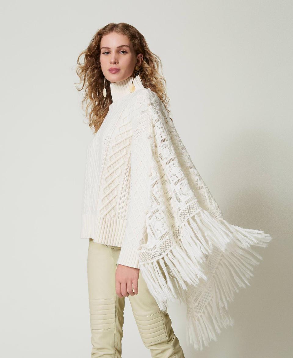 Twin Set Maxi Maglia In Misto Lana Con Stola