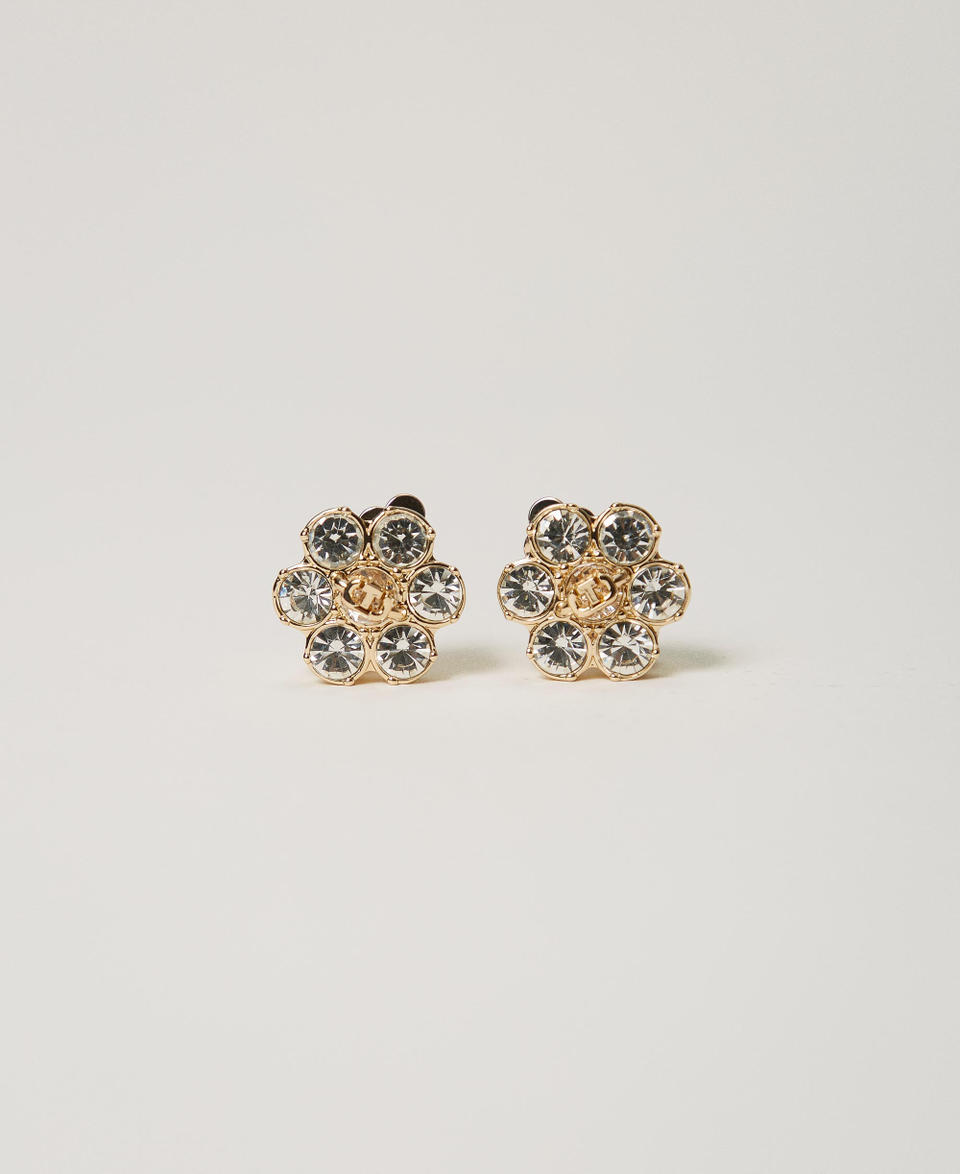Twin Set Orecchini a fiore con strass e Oval T
