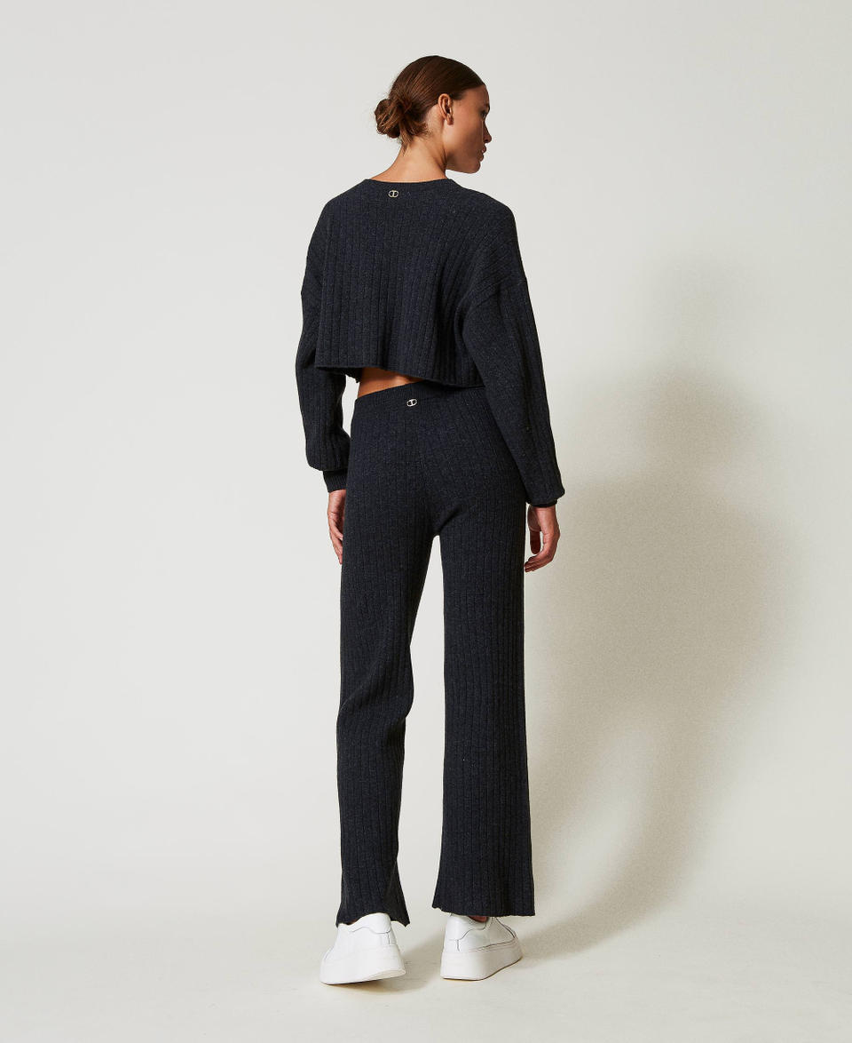 Twin Set Pantaloni A Palazzo In Maglia Misto Lana