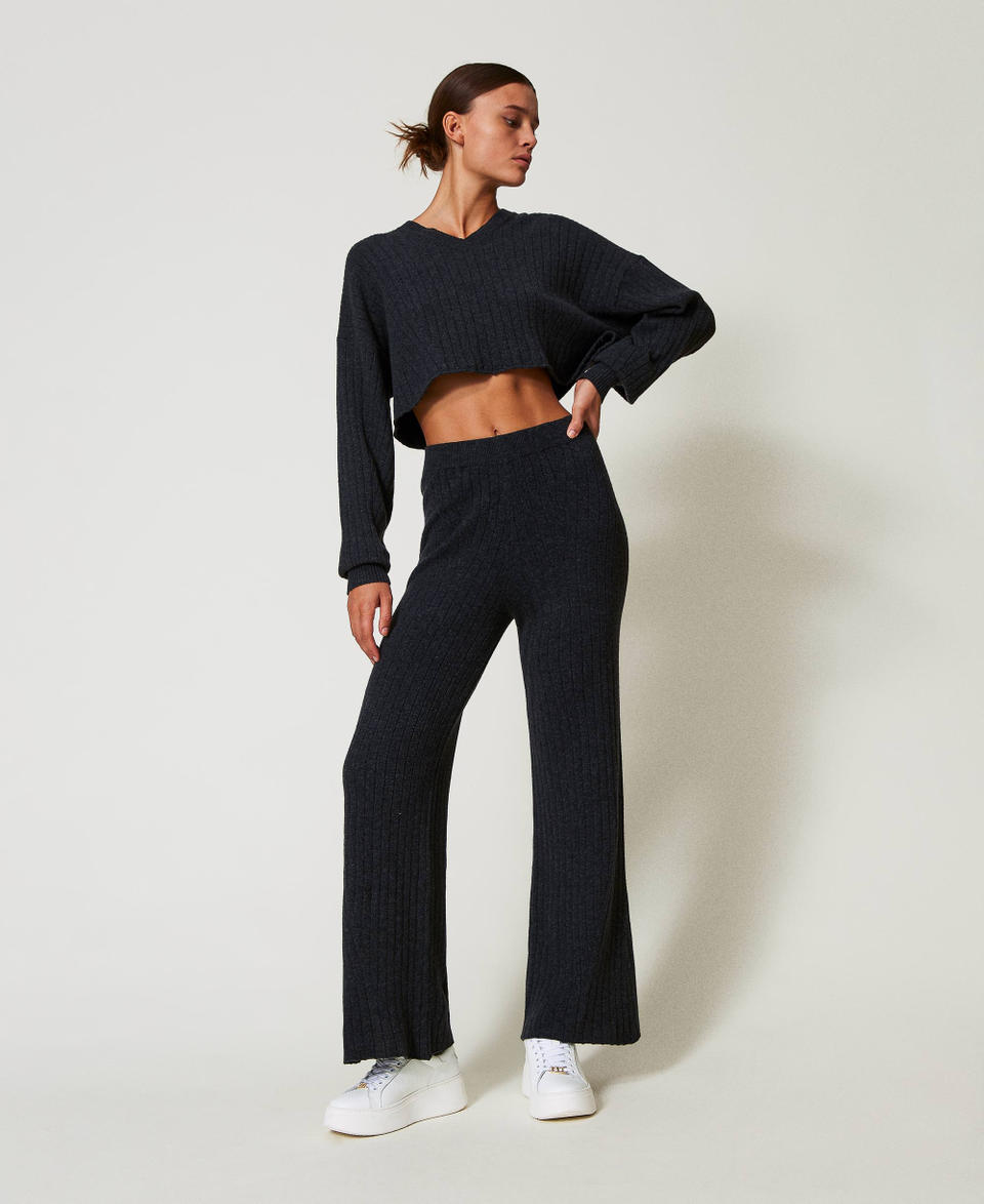 Twin Set Pantaloni a palazzo in maglia misto lana