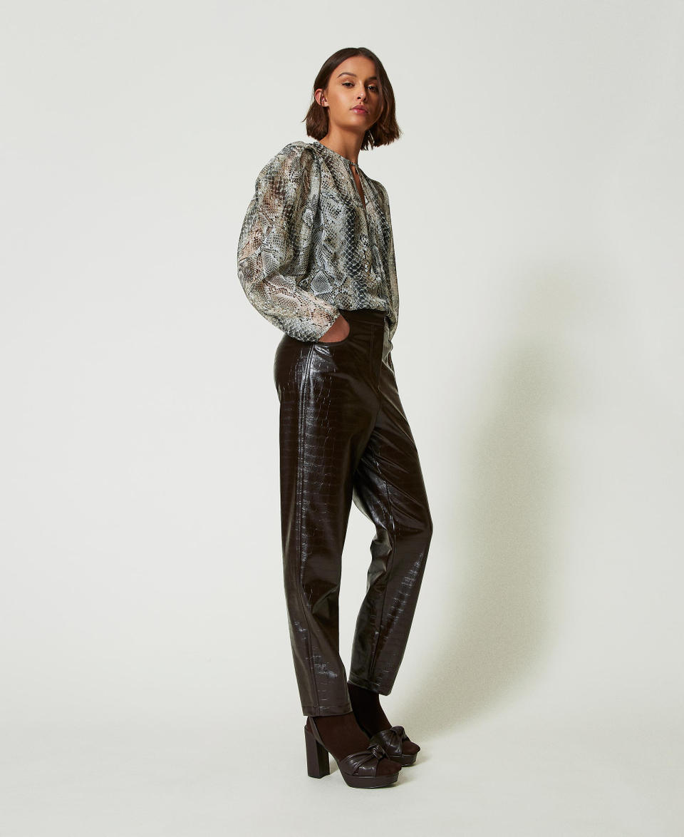 Twin Set Pantaloni Barrel Fit Con Stampa Animalier