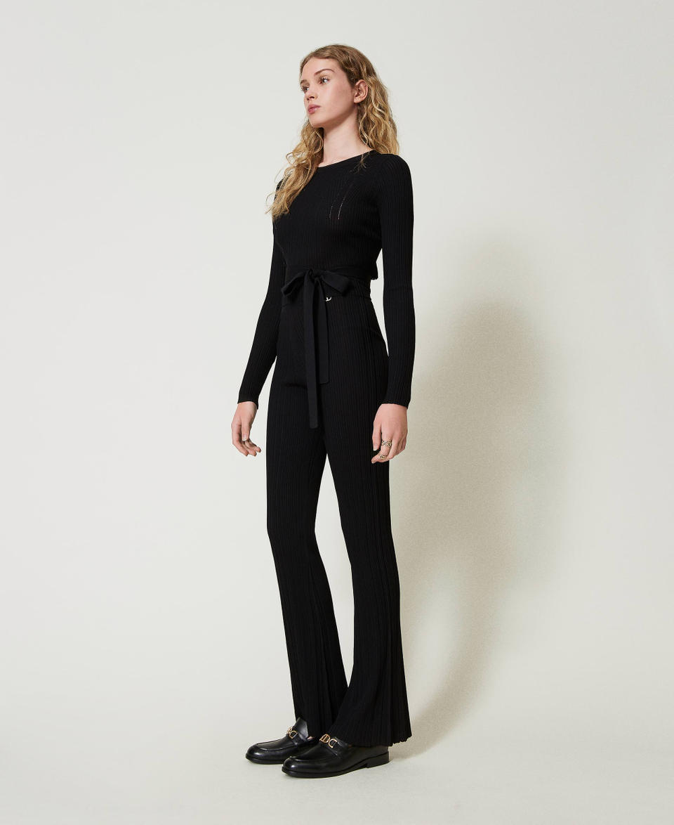 Twin Set Pantaloni Flare In Maglia A Costine