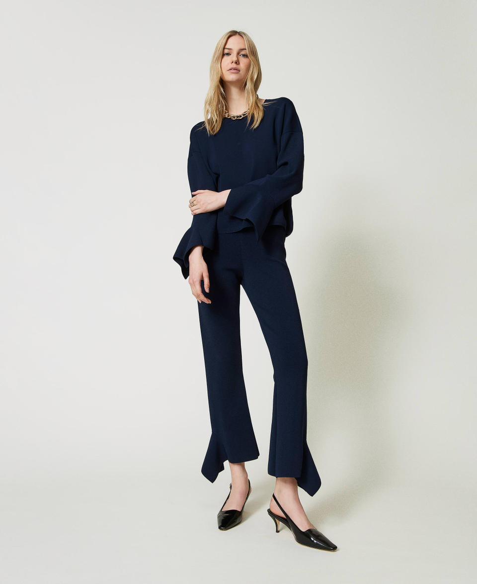 Twin Set Pantaloni flare in maglia con volant