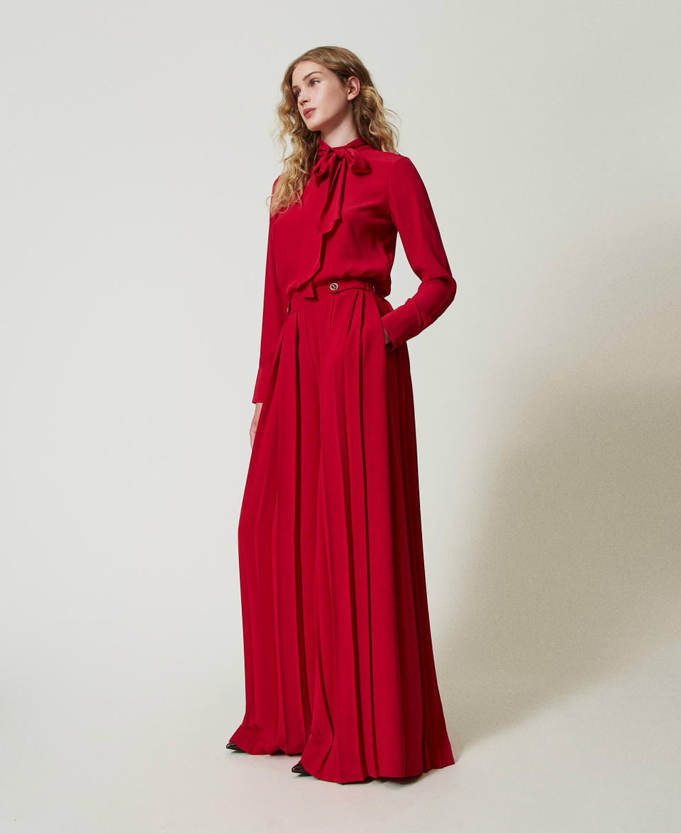 Twin Set Pantaloni In Crêpe Plissé Con Bottoni