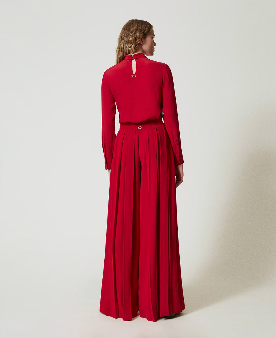 Twin Set Pantaloni In Crêpe Plissé Con Bottoni