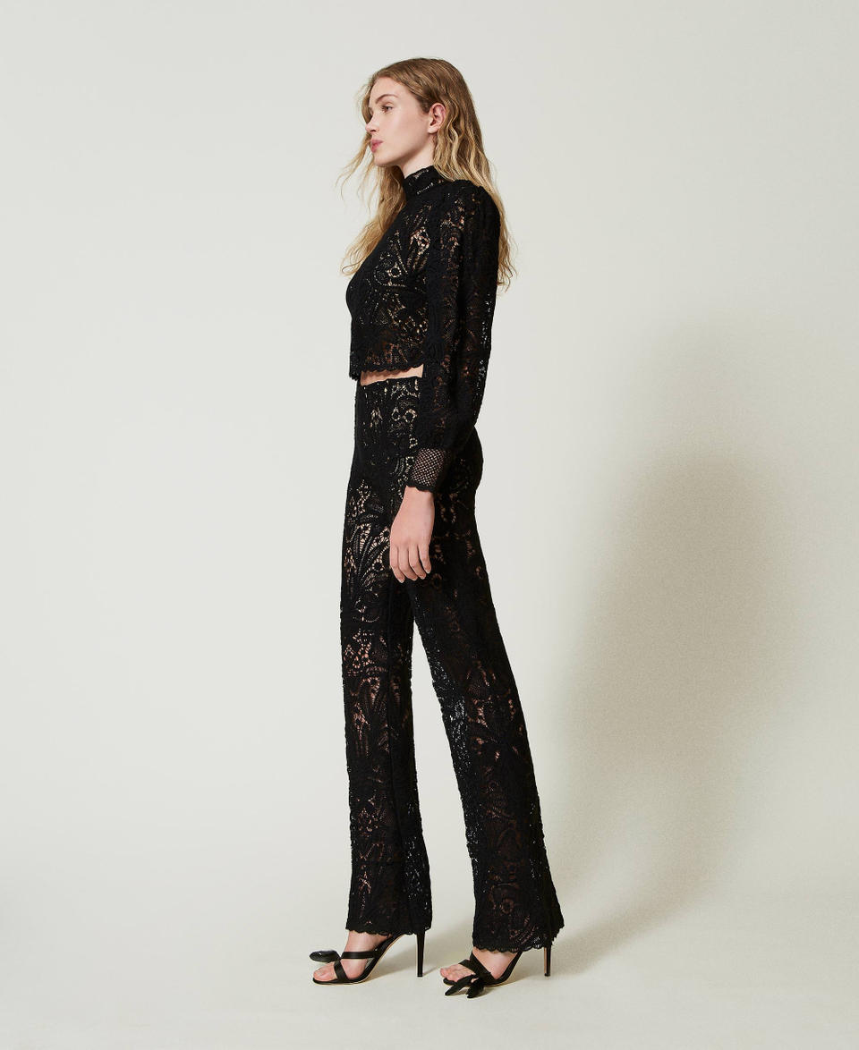 Twin Set Pantaloni In Maglia Crochet A Fiori