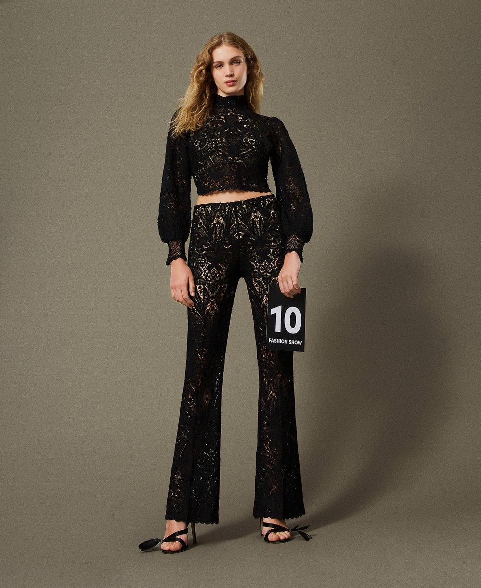 Twin Set Pantaloni in maglia crochet a fiori