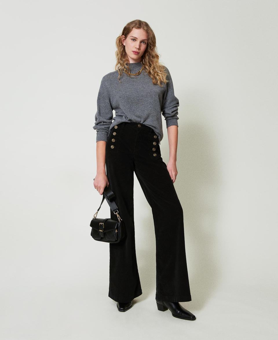 Twin Set Pantaloni In Velluto Con Bottoni